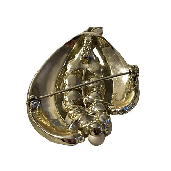 LISNER Signed Faux Pearls Gold‎ Tone Floral Cluster Leaves Brooch Pin Vintage - Picture 7 of 11